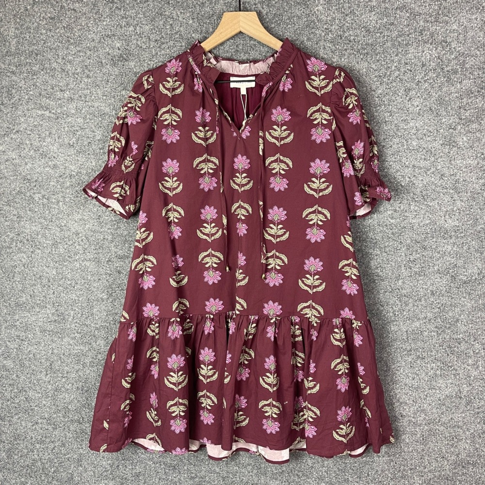 NEW Entro Babydoll Dress Small Floral Ruffle Short Sleeve V-Neck Tiered